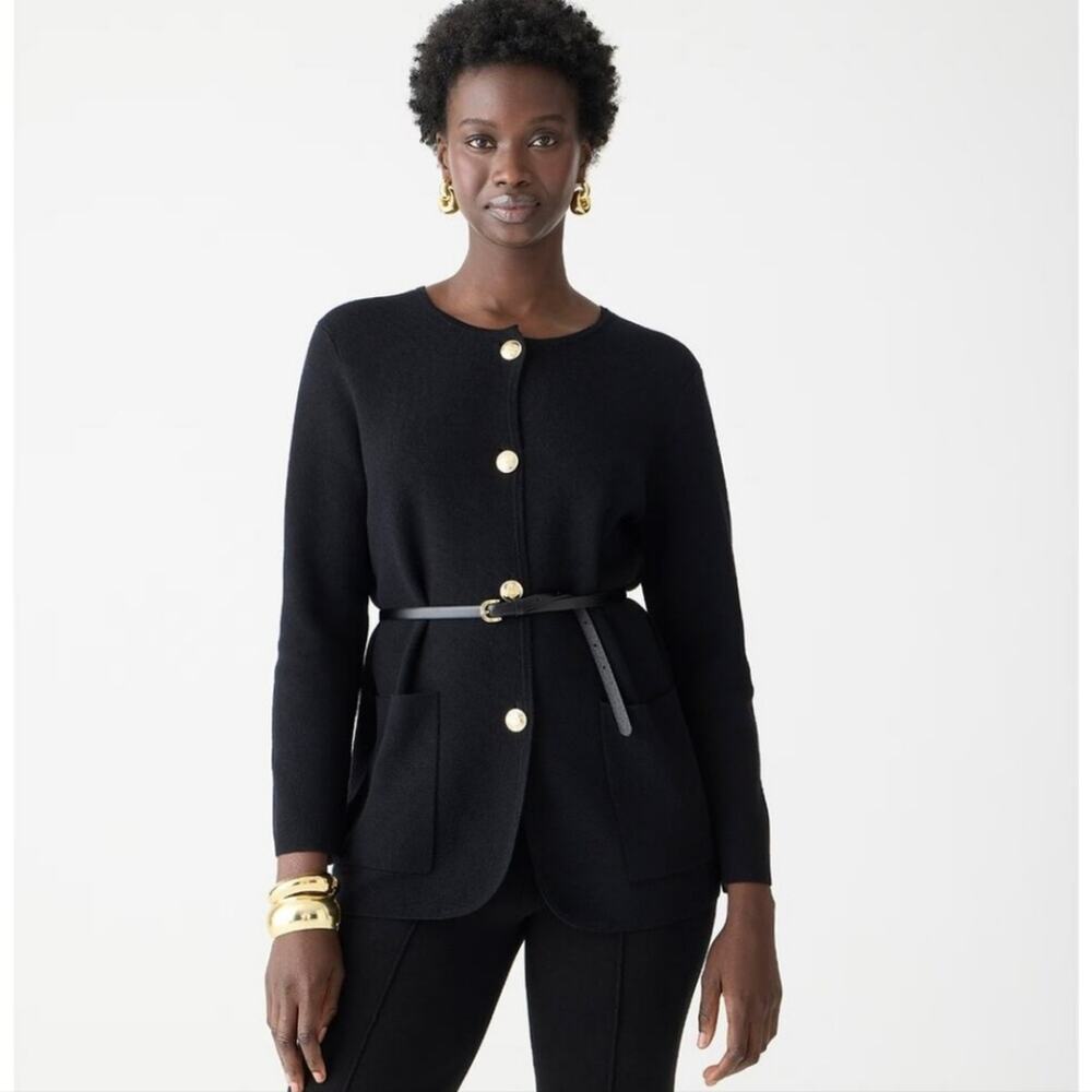 J. Crew Giselle Sweater Blazer in Black Gold Crest Buttons NWT Size XS CF095